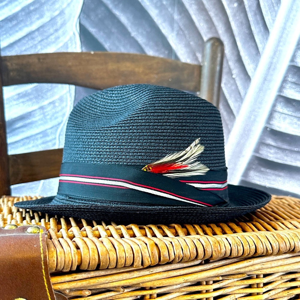 Straw Pinch Hat Dress Hat Sz 7.25 - 58 Black Custom Made Genuine Milan